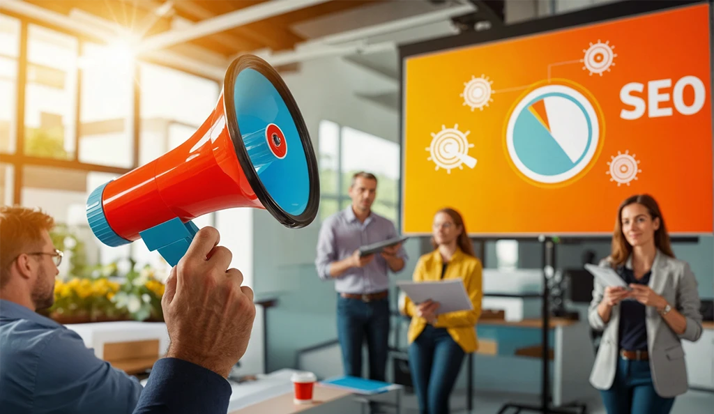 SEO Service Companies presenting digital marketing and search engine optimization strategy in a modern office meeting.